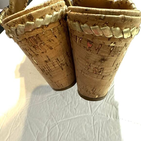 Jack Rogers Leigh Wedges Sandals Cork Platform Brown Gold Leather Slip On size 8 - Picture 7 of 11